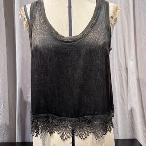Ann Ferriday Rayon Satin Distressed Dyed Lace Trim Crop Tank M